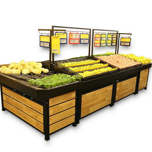 Estante de exhibición de frutas y verduras para supermercado
