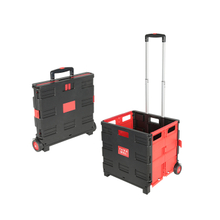 Carrito de compras plegable con ruedas y caja de plástico con asiento