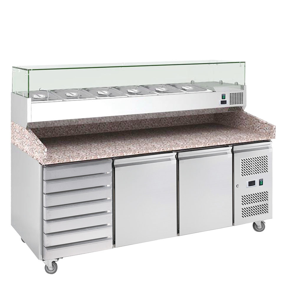 Mesa de preparación de pizza refrigerada con tapa de mármol