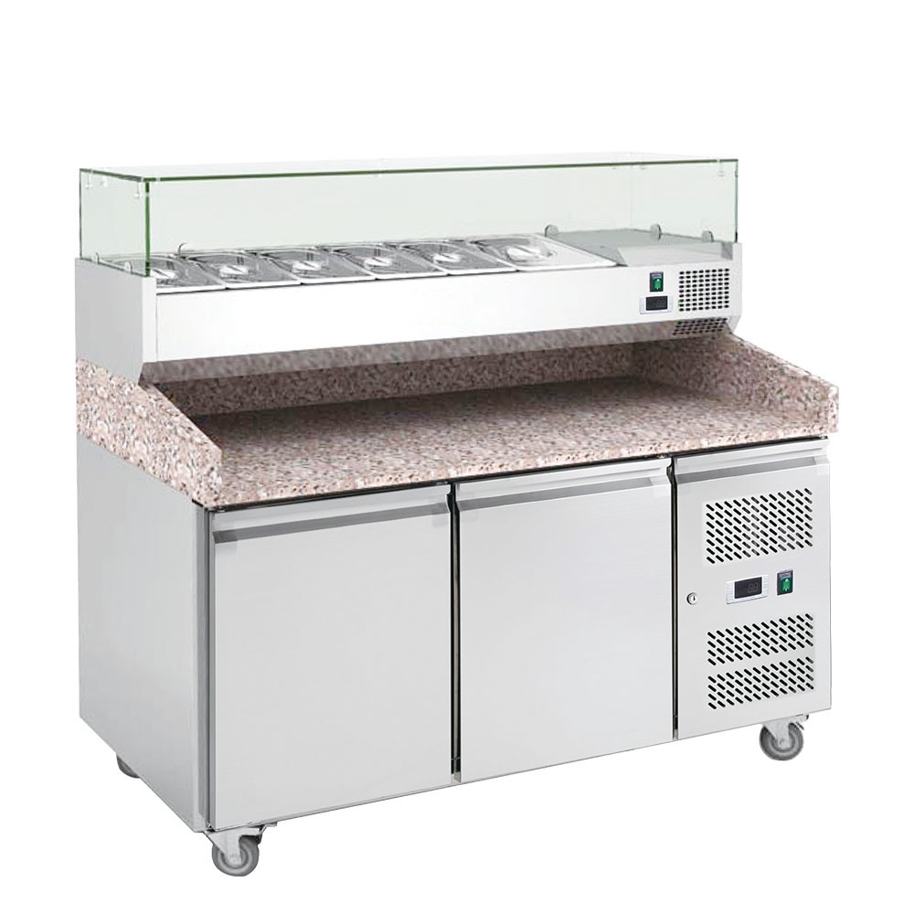 Mesa de preparación de pizza refrigerada con tapa de mármol