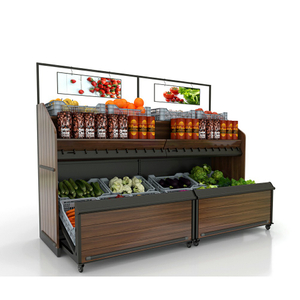 Unidad de pared expositora de frutas y verduras con espacio de almacenamiento en cajones