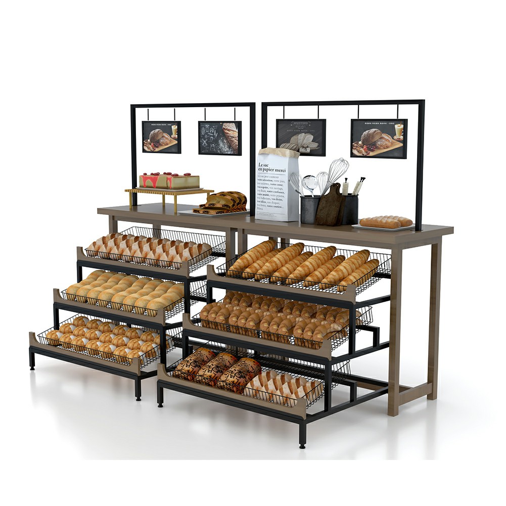 Estante de exhibición de panadería de madera