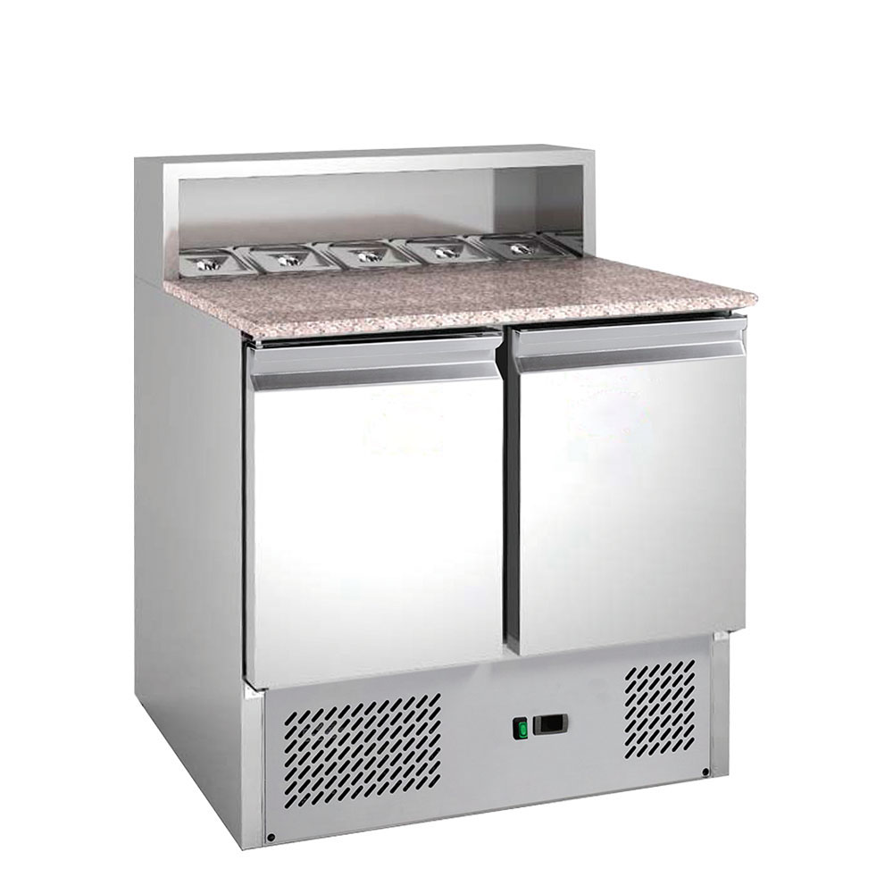 Refrigerador Saladette de dos puertas sólidas con tapa de granito